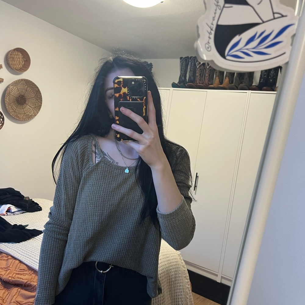 Free people waffle knit long sleeve top
